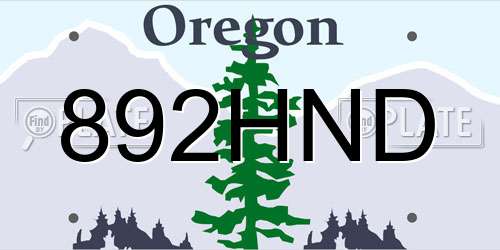 892HND Oregon License Plate