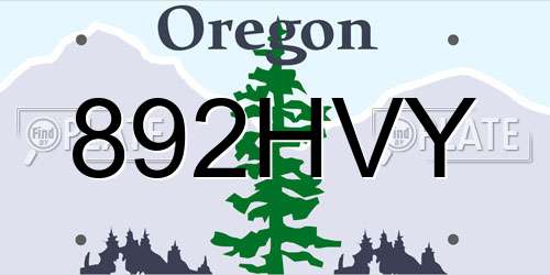 892HVY Oregon License Plate