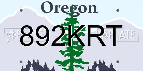 892KRT Oregon License Plate