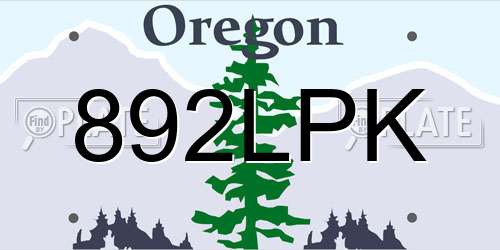 892LPK Oregon License Plate