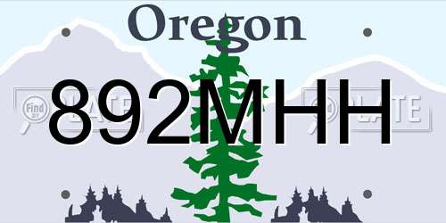 892MHH Oregon License Plate
