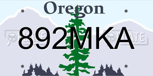 892MKA Oregon License Plate