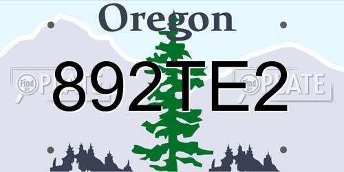 892TE2 Oregon License Plate