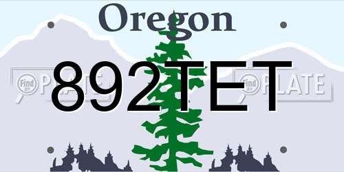 892TET Oregon License Plate