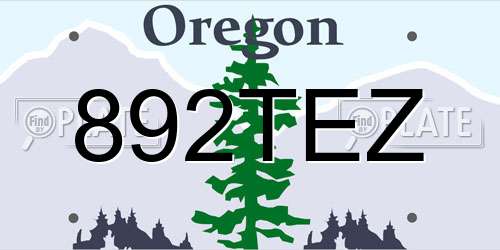 892TEZ Oregon License Plate