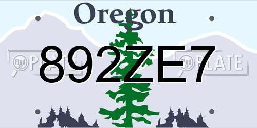 892ZE7 Oregon License Plate