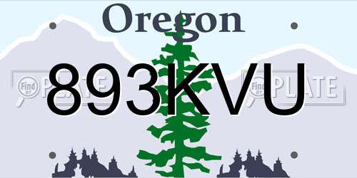 893KVU Oregon License Plate