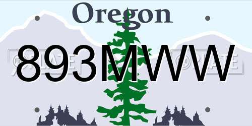 893MWW Oregon License Plate