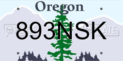 893NSK Oregon License Plate