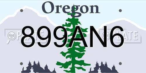 899AN6 Oregon License Plate