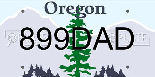 899DAD Oregon License Plate