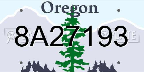 8A27193 Oregon License Plate