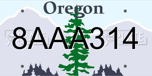 8AAA314 Oregon License Plate