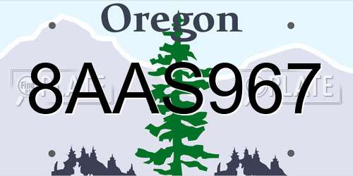 8AAS967 Oregon License Plate