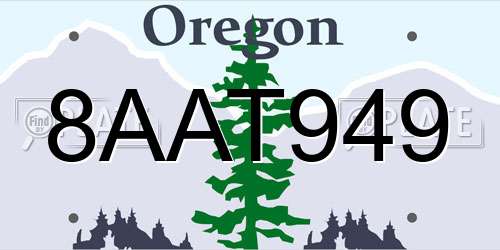 8AAT949 Oregon License Plate