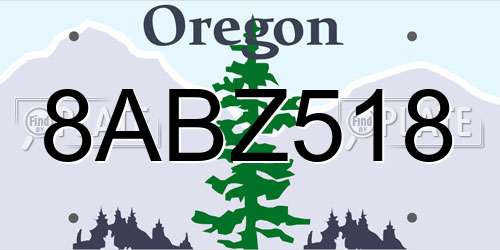 8ABZ518 Oregon License Plate