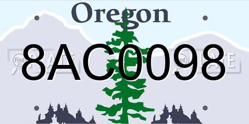 8AC0098 Oregon License Plate
