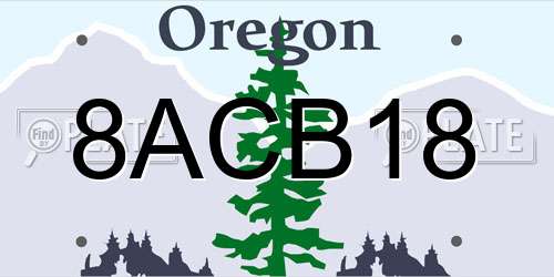 8ACB18 Oregon License Plate