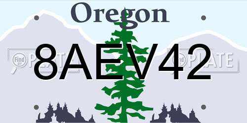8AEV42 Oregon License Plate