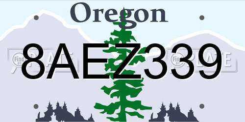 8AEZ339 Oregon License Plate