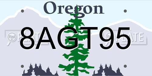 8AGT95 Oregon License Plate