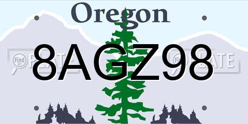 8AGZ98 Oregon License Plate