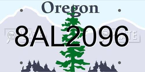8AL2096 Oregon License Plate