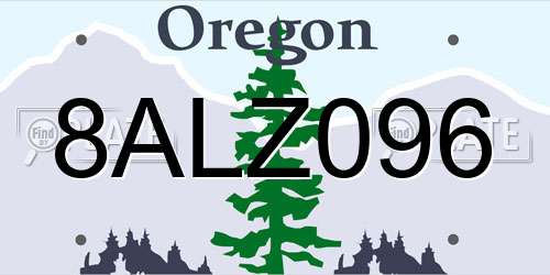 8ALZ096 Oregon License Plate