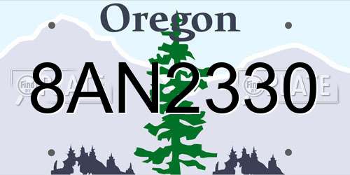 8AN2330 Oregon License Plate