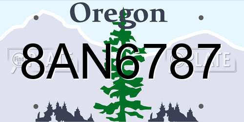8AN6787 Oregon License Plate