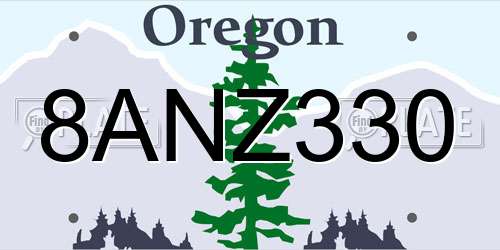8ANZ330 Oregon License Plate