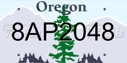 8AP2048 Oregon License Plate