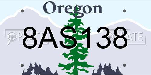 8AS138 Oregon License Plate
