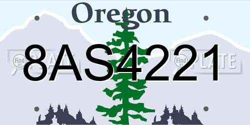 8AS4221 Oregon License Plate