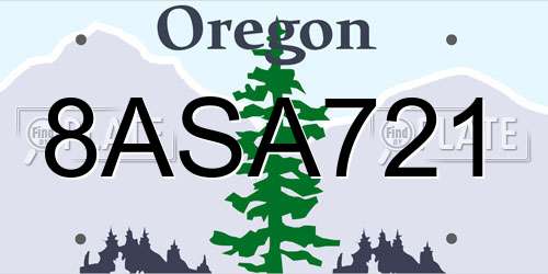 8ASA721 Oregon License Plate