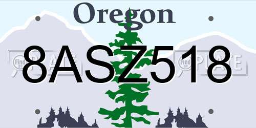 8ASZ518 Oregon License Plate