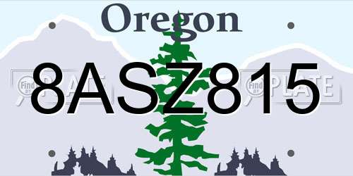 8ASZ815 Oregon License Plate