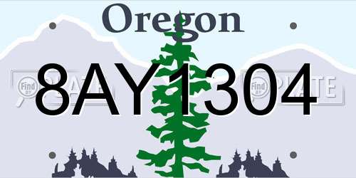 8AY1304 Oregon License Plate