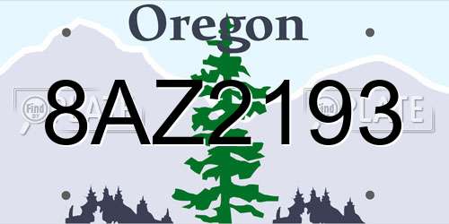 8AZ2193 Oregon License Plate