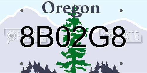 8B02G8 Oregon License Plate
