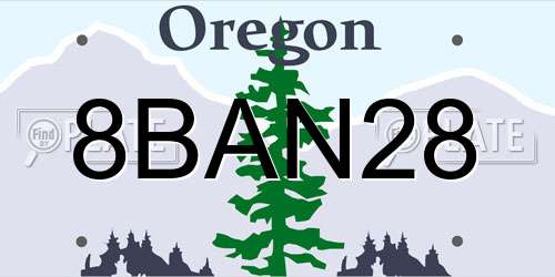 8BAN28 Oregon License Plate