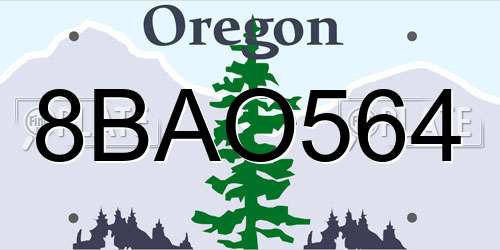8BAO564 Oregon License Plate