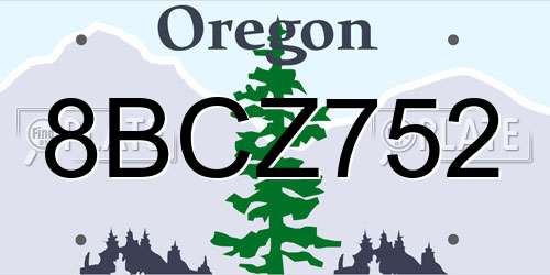 8BCZ752 Oregon License Plate