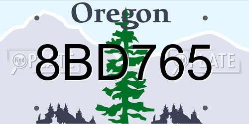 8BD765 Oregon License Plate