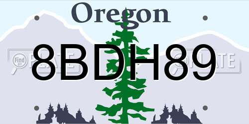 8BDH89 Oregon License Plate