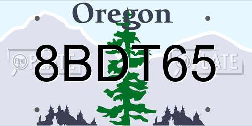 8BDT65 Oregon License Plate