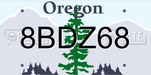 8BDZ68 Oregon License Plate