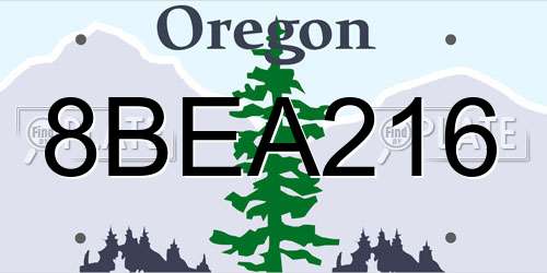 8BEA216 Oregon License Plate