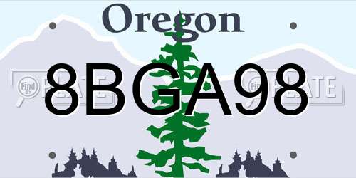 8BGA98 Oregon License Plate