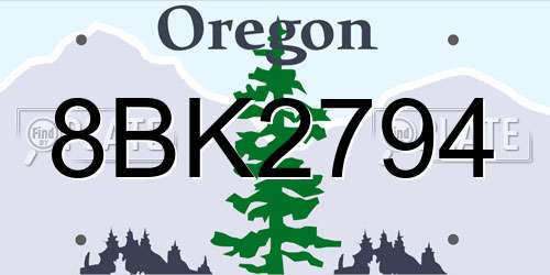 8BK2794 Oregon License Plate